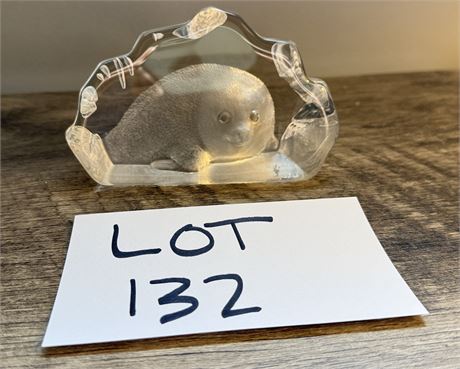 Crystal Seal Paperweight Signed