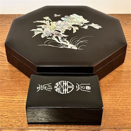 Mother of Pearl Inlay Black Lacquer Boxes