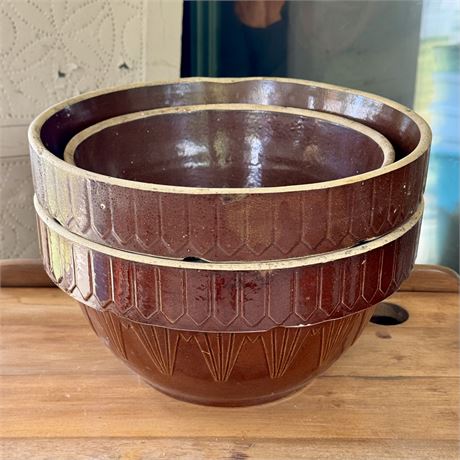 Set of 3 Stoneware Mixing Bowls - 2 measure 13" across