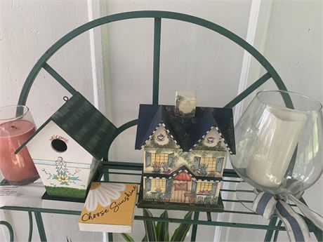 Home Decor Lot - Bird Houses, Candles, Glass Candleholder
