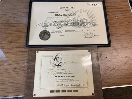 Vintage Framed Certificates - Professional Engineer & Jacob Lindley Society OSU