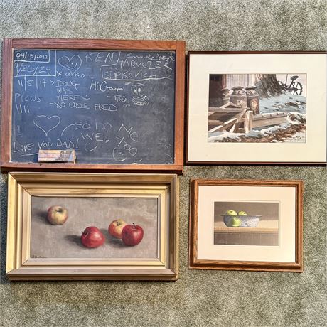 Original Artworks and Vintage Chalkboard