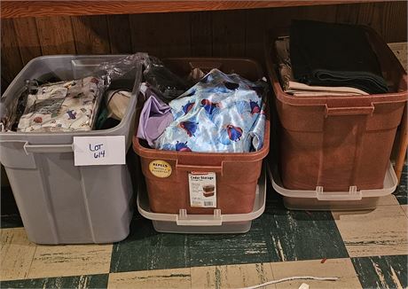 Three Bins Full of Mixed Material, Sizes Fabric & Color Vary