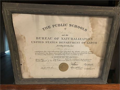 Bureau of Naturalization Diploma Certificate Dec 1921 Akron, Ohio For Max Bahm