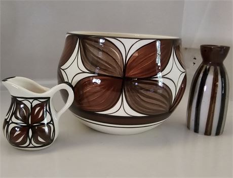 Pohaku Kilns Made Hawaii ~Kapa Designs Ceramic Bowl & Creamer