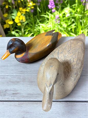 Hand-Carved Wood Duck Figurines: Lot of Two (Vintage)