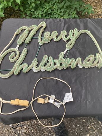 Vintage Merry Christmas Red And Green Light Up Sign ( Tested Works)