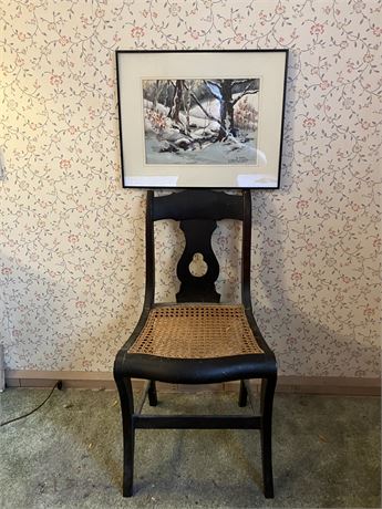 Cane Bottom Chair & Signed Original Painting