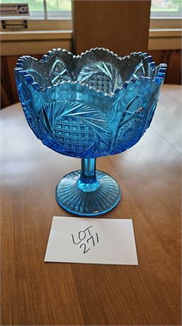 McKee Blue Glass Sunburst Footed Compote