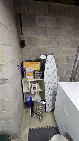 Elevated Toilet Seat, Ironing Board, GE Radio, White Wood Shelf & More