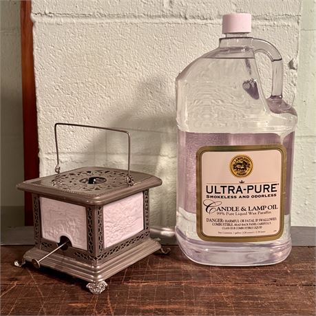 1 Gallon Ultra-Pure Candle/Lamp Oil and Vintage Metal & Porcelain Oil Lamp