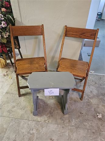 Standard Size Wood Folding Chairs & Wood Bench