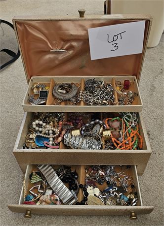 Large Jewlery Box With Mixed Costume Jewlery - Necklaces, Bracelets, Rings & Mor