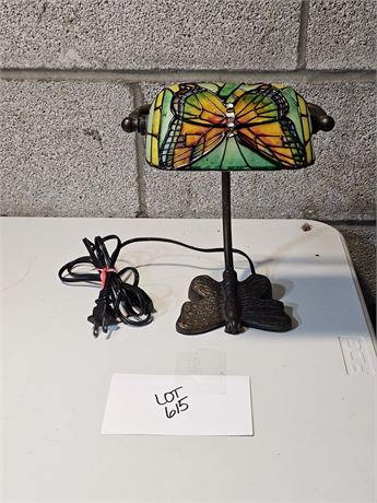 Small Faux Stained Glass Desk Lamp - Butterfly Theme