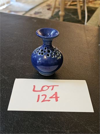 J.W Gordy Blue Glaze Art Pottery Flower Frog/ Incense Holder