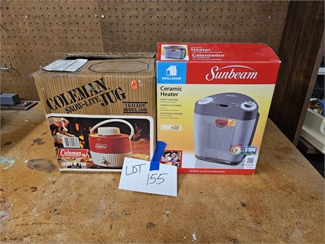 Coleman 1 GAL Cooler Jug & Sunbeam Ceramic Heater