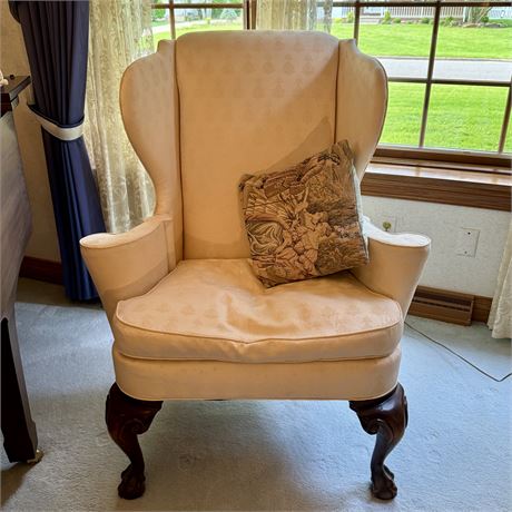 Hickory Chair Co. Ivory Wingback Chair w/ Ball and Claw Legs
