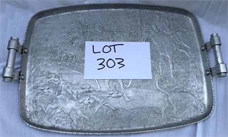 Vintage Hand-Wrought Hammered Aluminum Serving Tray