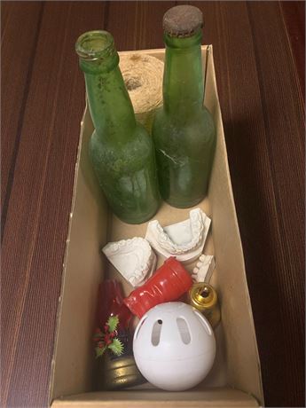 Vintage Green Glass Beer Bottles, Set of Plaster Tooth/Mouth Molds & More