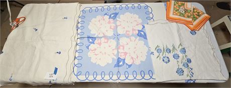 Embroidered Blue Flower Card Table Cloth/Orange Blossom Cloth Napkins & More