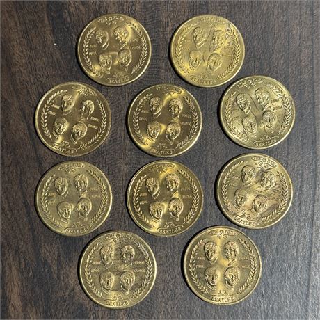 Lot of 10 - 1964 The Beatles First Visit to the U.S. Brass Commemorative Coins