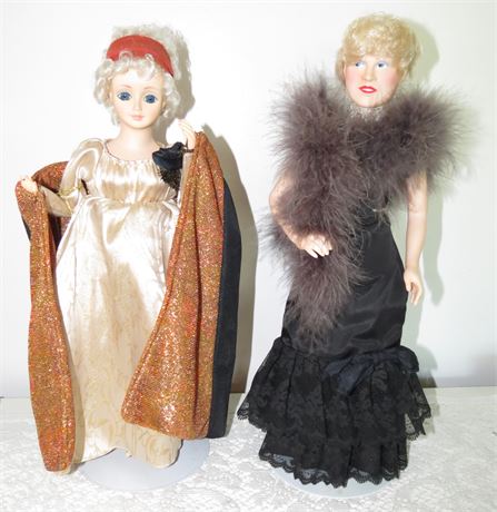 2 Porcelain Dolls On Stands