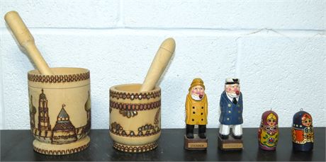 Hand Carved Wooden Mortar & Pestle Sets, Hand Carved Figurines