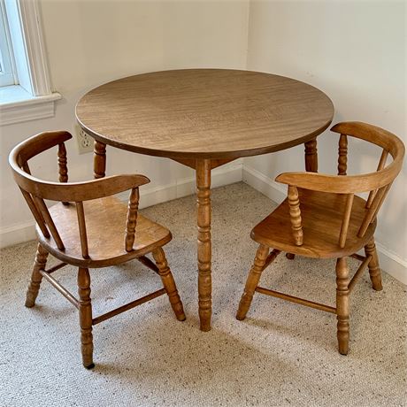 Round Solid Wood Child Sized Table with Two Chairs Set