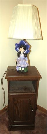 Small Table & Ceramic Girl Lamp