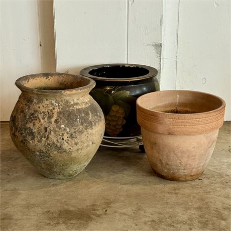 Lot of 3 Large Terracotta and Ceramic Planters