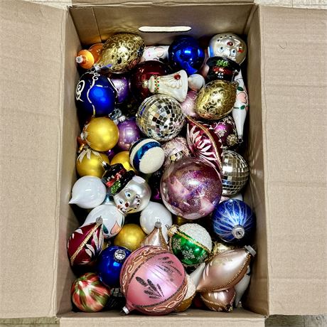 Large Box of Glass Ornaments - Vintage, Embellished, Art Glass, Etc.