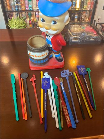 Labatt's Pilsener Beer Figurine With Advertising Drink Stirrers - PanAm & More