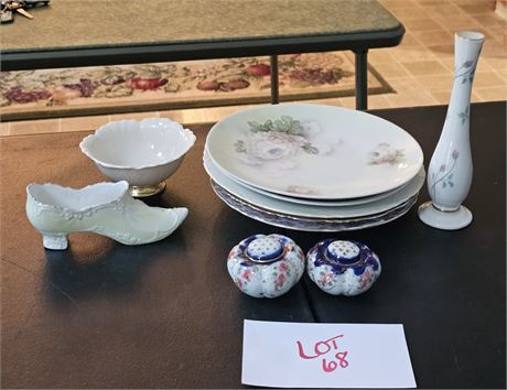 Mixed Misc Lot- HP Floral Salt & Pepper Set, Lenox Bud Vase & Bowl, Misc Vintage