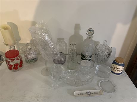 Crystal and Glass Lot - Trinket Dishes - Bottles - Candlesticks & More