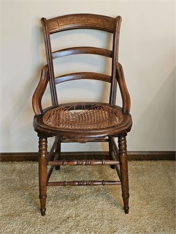 Antique Wood Cane & Rattan Side Chair