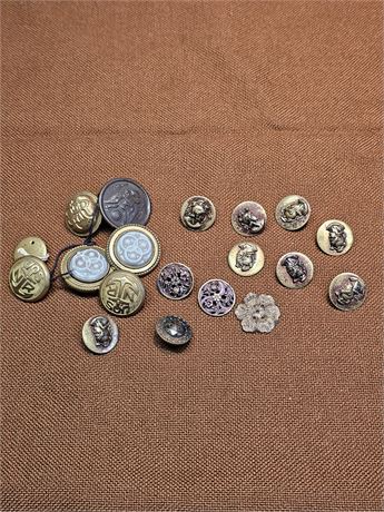 Antique Victorian Mixed Metal Buttons/Metal & Glass Floral/Metal Floral/Roman