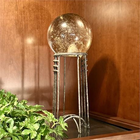 Mid-Century Infused Bubble Design Large Glass Sphere on Stand - 6"D x 15"T