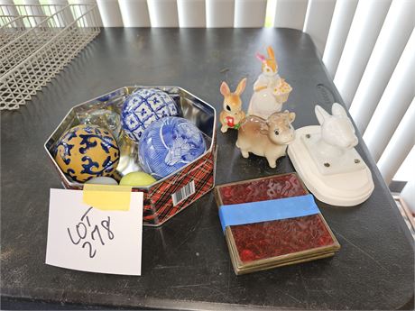 Mixed Decor Lot:OMC Japan/Flow Blue Style Spheres/Figurines & More