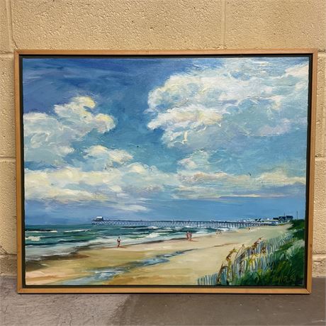 Original Artist Signed Beachfront Painting - 22 x 18"