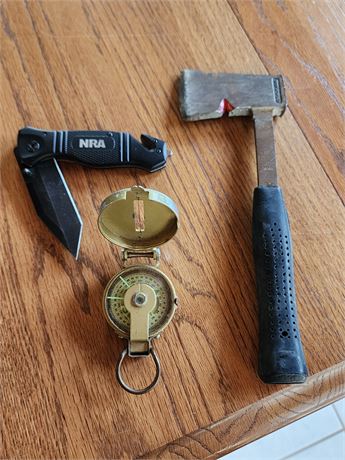 Vintage Engineer Compass, NRA Knife & Hatchett