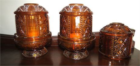 Amber Cut Glass Candle Holders