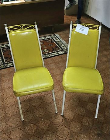 Vintage Yellow Vinyl & Metal Table Chairs