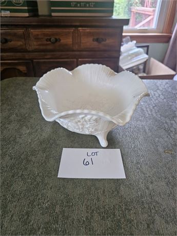 Imperial Footed Milk Glass Rose Pattern Fruit Bowl