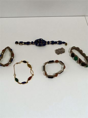 Egyptian Revival Scarab Bracelet, Royal Blue Chunky Crystal Bracelet