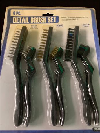 6-Piece Detail Brush Set - Steel, Brass & Nylon Brushes