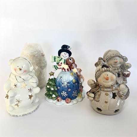 Ceramic Snowmen Candle Holders - Lot of 4