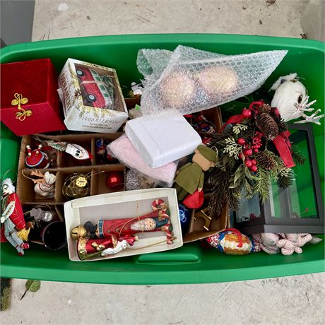 Unsorted Tote Filled w/ Christmas Ornaments and More
