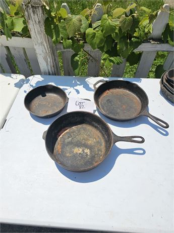 Mixed Cast Iron Pans- Wagner, Lodge & More Size, Style & Condition Vary