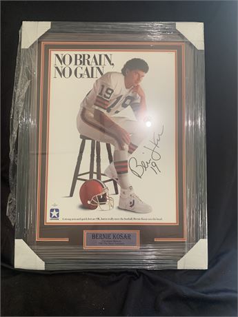 Framed/Autographed Bernie Kosar #19 Cleveland Browns Poster - No Brain, No Gain