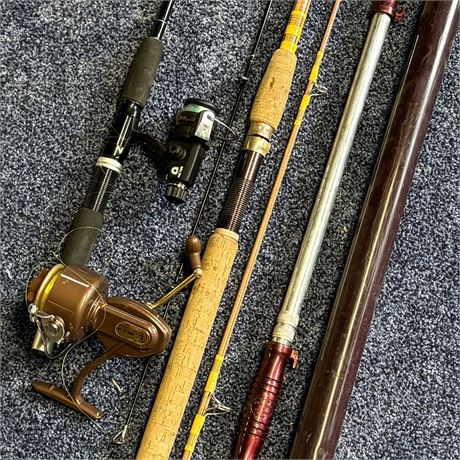 Fishing Poles and Early Campbell-Wyllie Co. "Telescopic" Rod